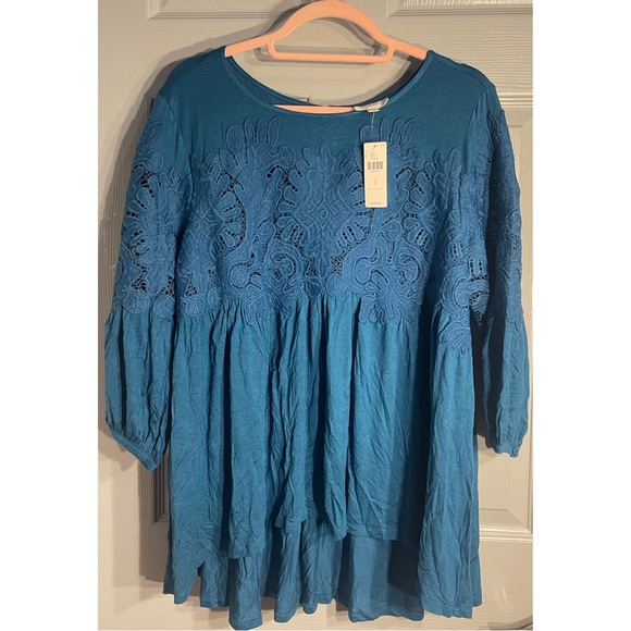 Anthropologie Deletta Teal/Turquoise Rayon Blouse NWT Size L - Picture 2 of 13